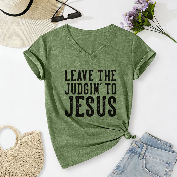 Christianartworkshop Leave The Judgin To Jesus Print V-Neck T-shirt - Olive Green - 2XL - image 12