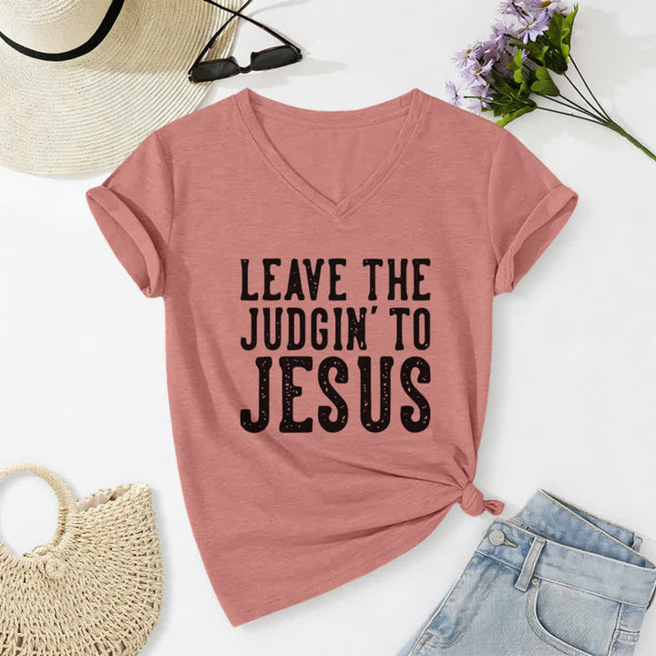 Christianartworkshop Leave The Judgin To Jesus Print V-Neck T-shirt - Light Pink - 2XL - image 18