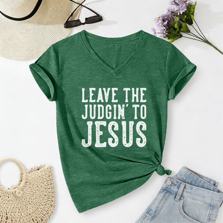 Christianartworkshop Leave The Judgin To Jesus Print V-Neck T-shirt - Dark Green - 2XL - image 14