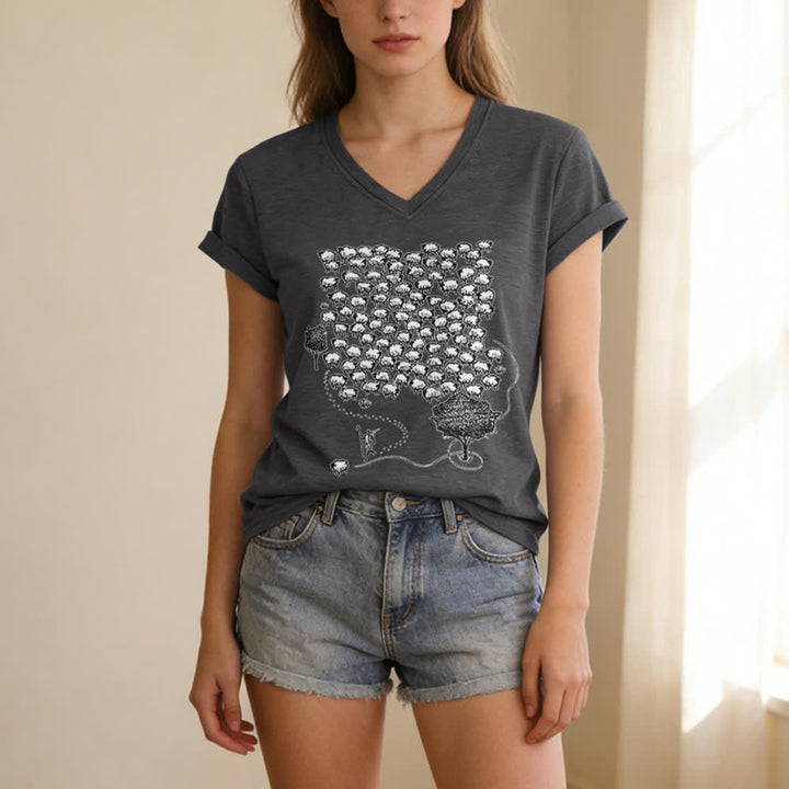 Christianartworkshop Flock of Sheep Graphic Print V-Neck T-shirt - image 7