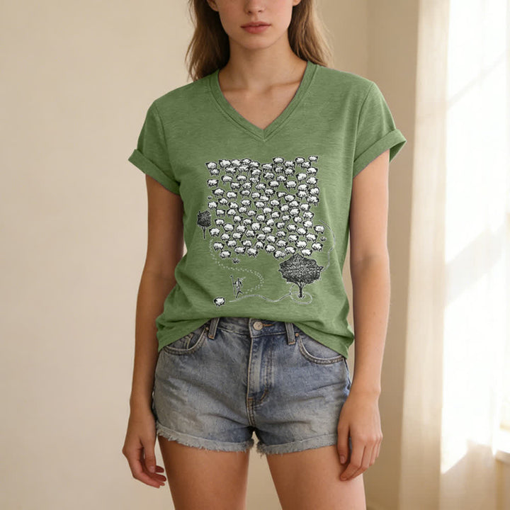 Christianartworkshop Flock of Sheep Graphic Print V-Neck T-shirt - image 11