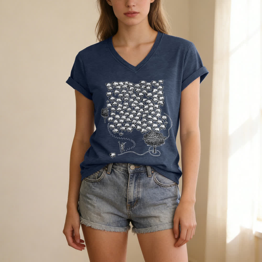 Christianartworkshop Flock of Sheep Graphic Print V-Neck T-shirt - image 17