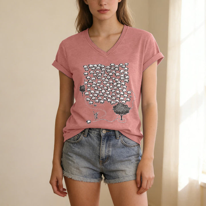 Christianartworkshop Flock of Sheep Graphic Print V-Neck T-shirt - image 19