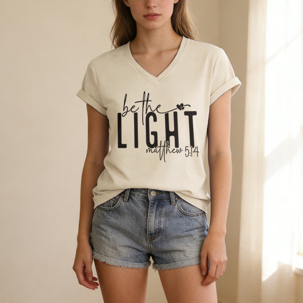Christianartworkshop Women's Be The Light Faith Print V-Neck T-shirt - image 9