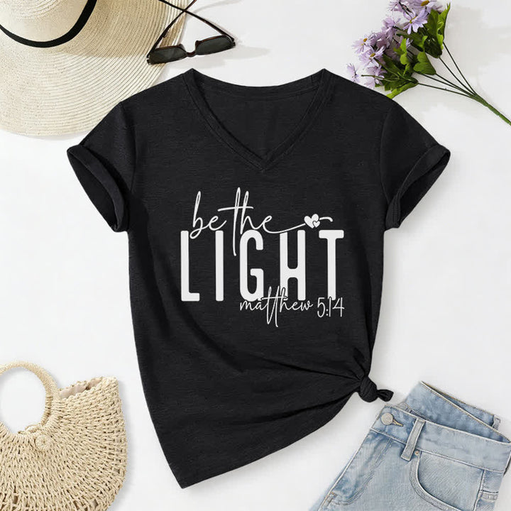 Christianartworkshop Women's Be The Light Faith Print V-Neck T-shirt - Black - 2XL - image 2