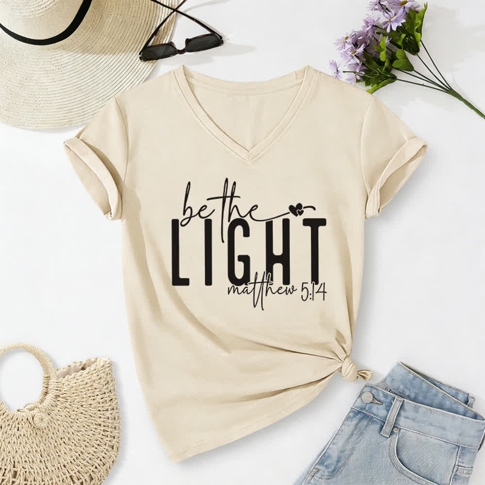 Christianartworkshop Women's Be The Light Faith Print V-Neck T-shirt - Beige - 2XL - image 8