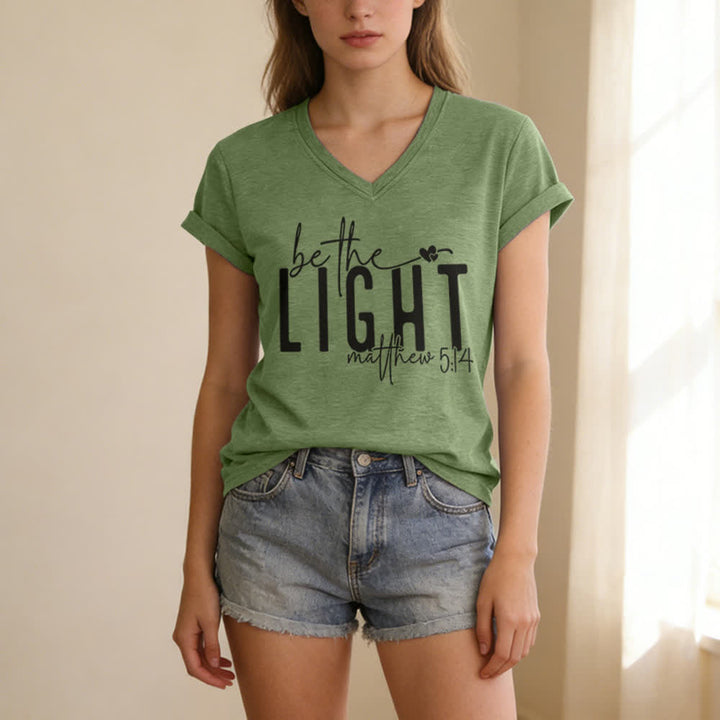 Christianartworkshop Women's Be The Light Faith Print V-Neck T-shirt - image 13