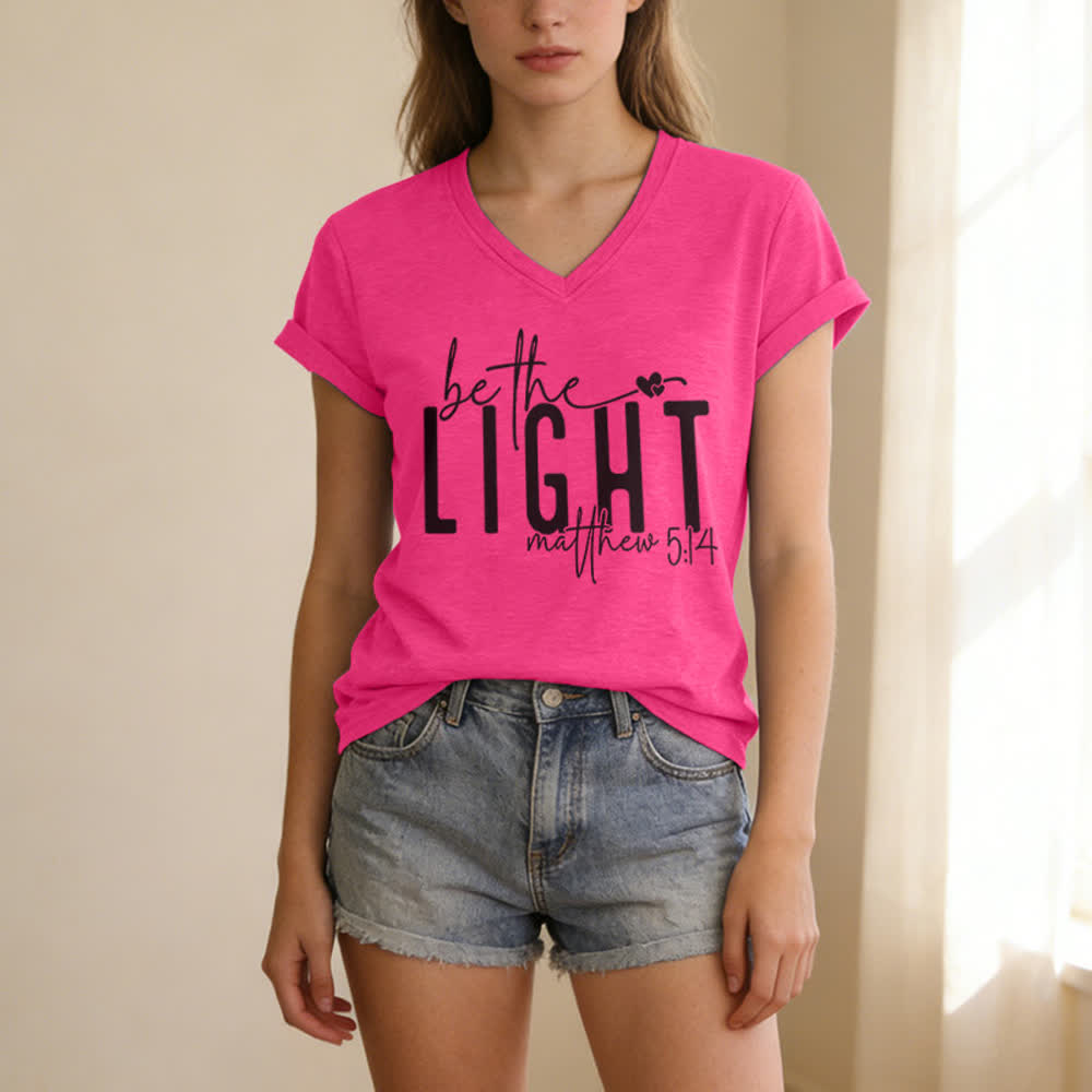 Christianartworkshop Women's Be The Light Faith Print V-Neck T-shirt - image 23