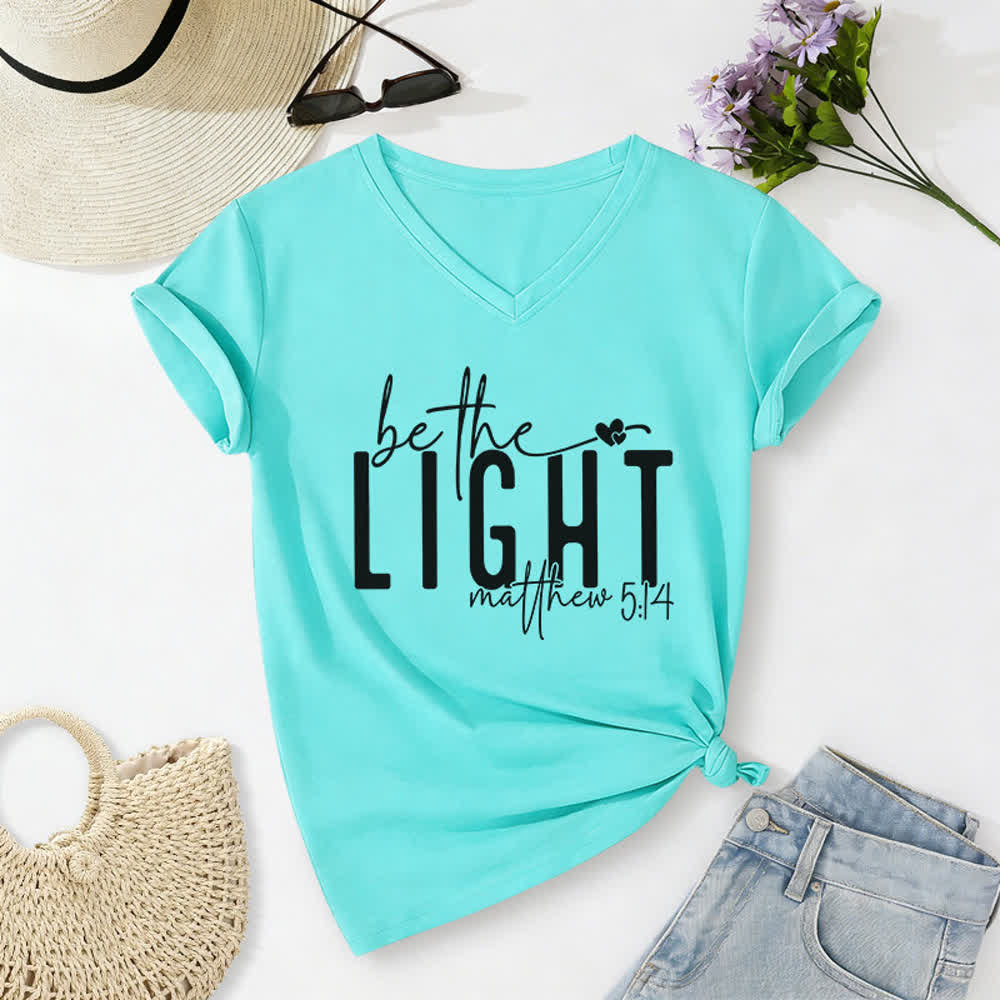 Christianartworkshop Women's Be The Light Faith Print V-Neck T-shirt - Sky Blue - 2XL - image 16