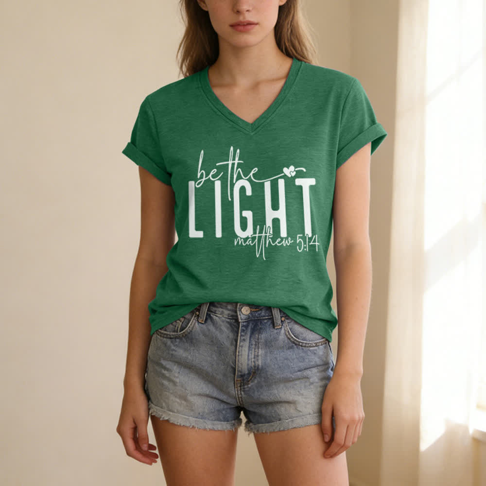 Christianartworkshop Women's Be The Light Faith Print V-Neck T-shirt - image 15