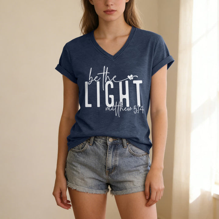 Christianartworkshop Women's Be The Light Faith Print V-Neck T-shirt - image 19