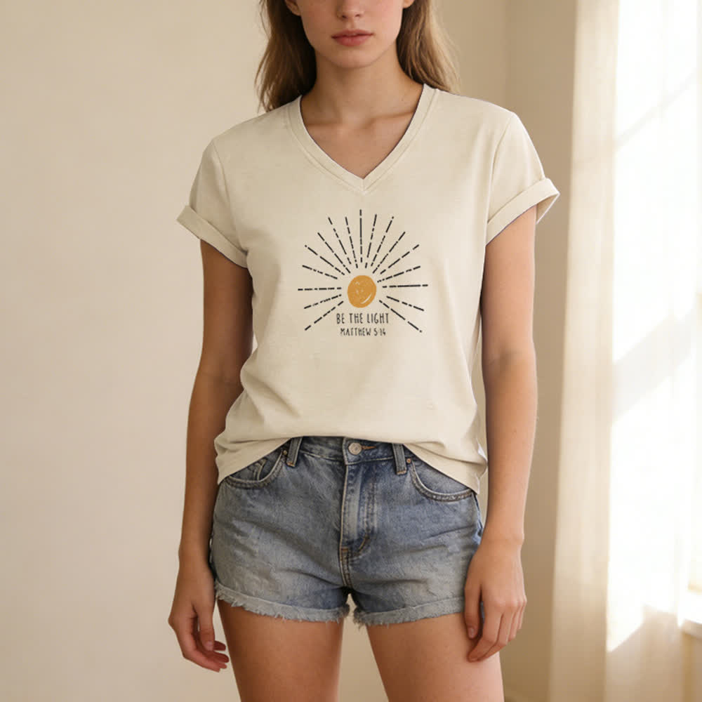 Christianartworkshop Women's Be The Light Matthew 5:14 Print Print V-Neck T-shirt - image 9