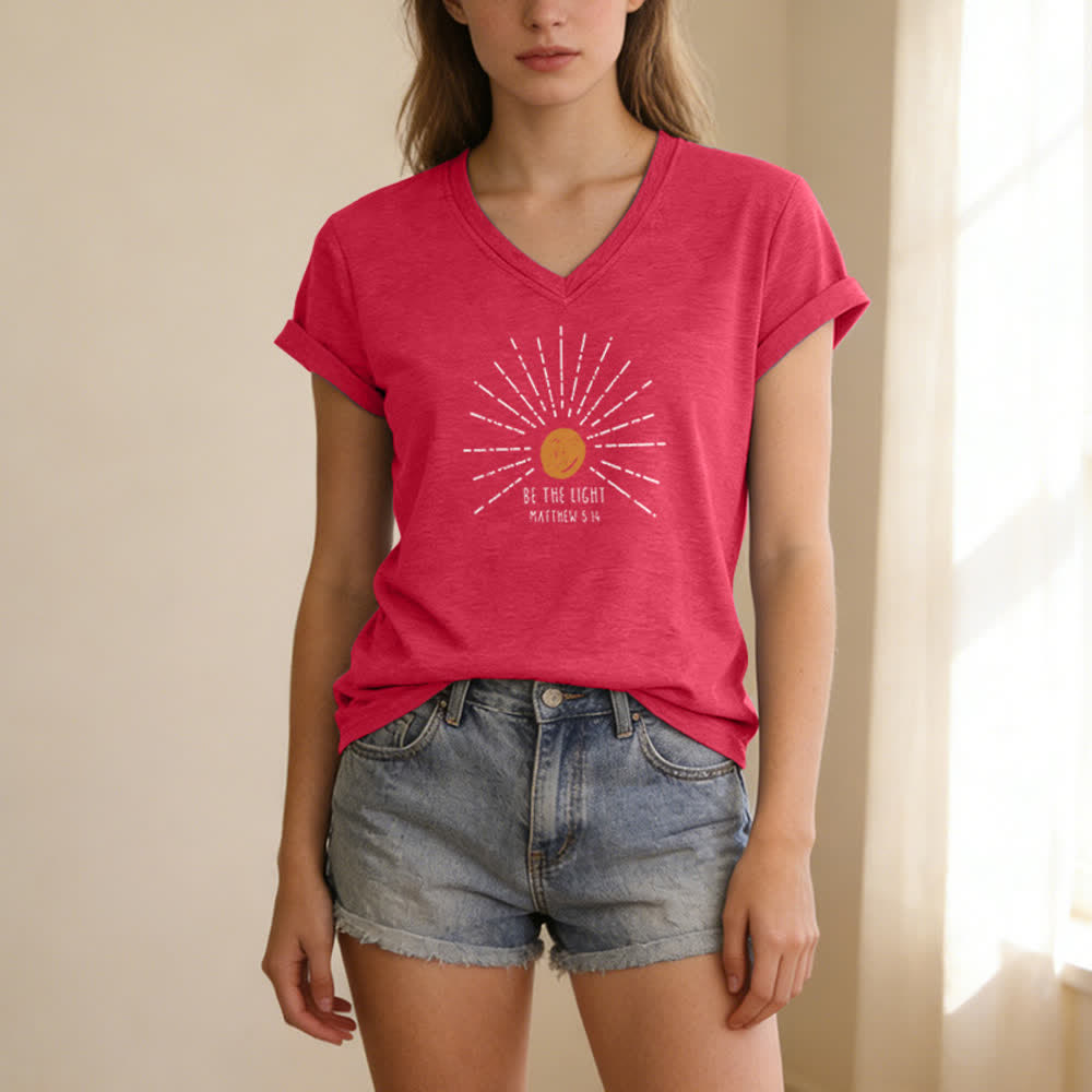 Christianartworkshop Women's Be The Light Matthew 5:14 Print Print V-Neck T-shirt - image 21