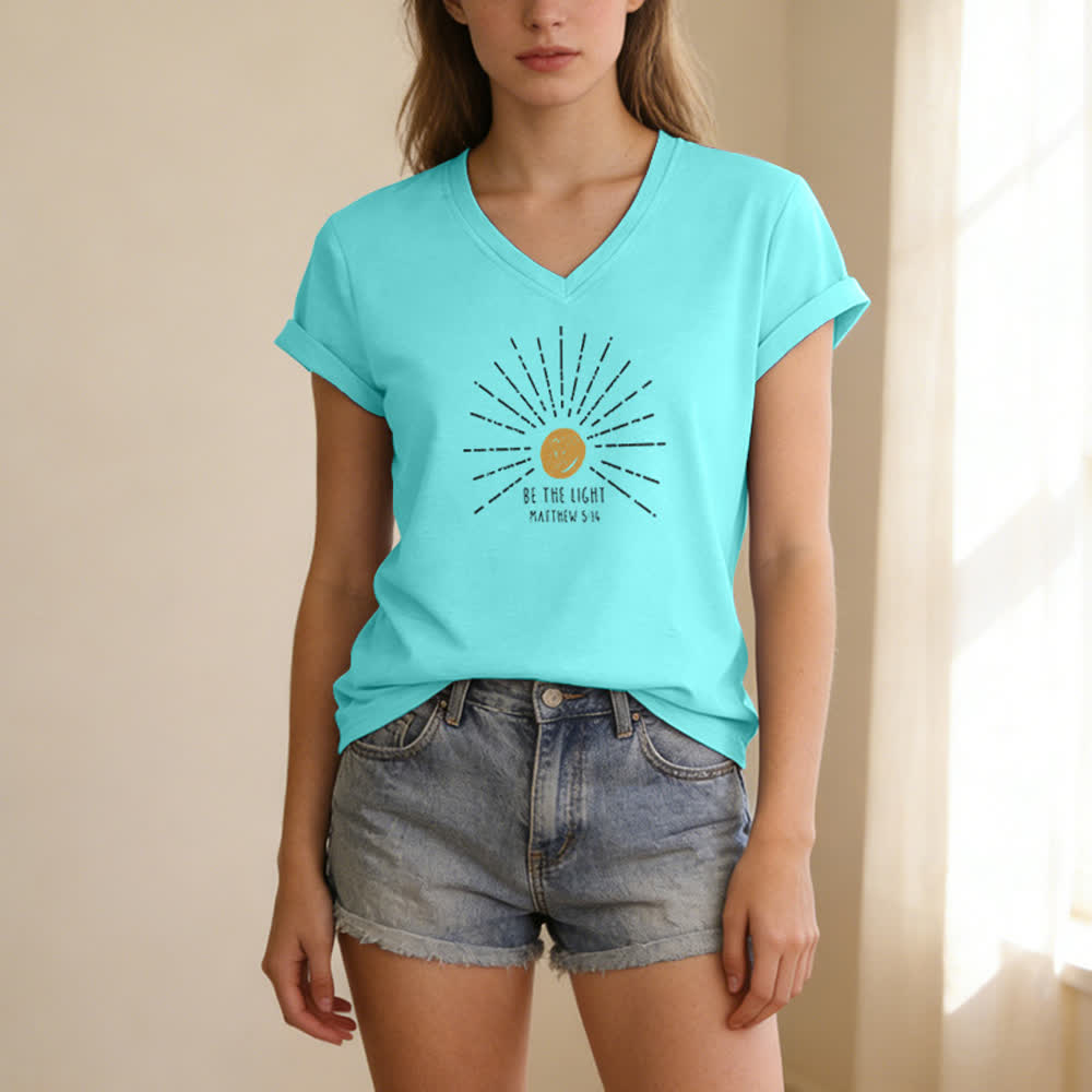 Christianartworkshop Women's Be The Light Matthew 5:14 Print Print V-Neck T-shirt - image 15