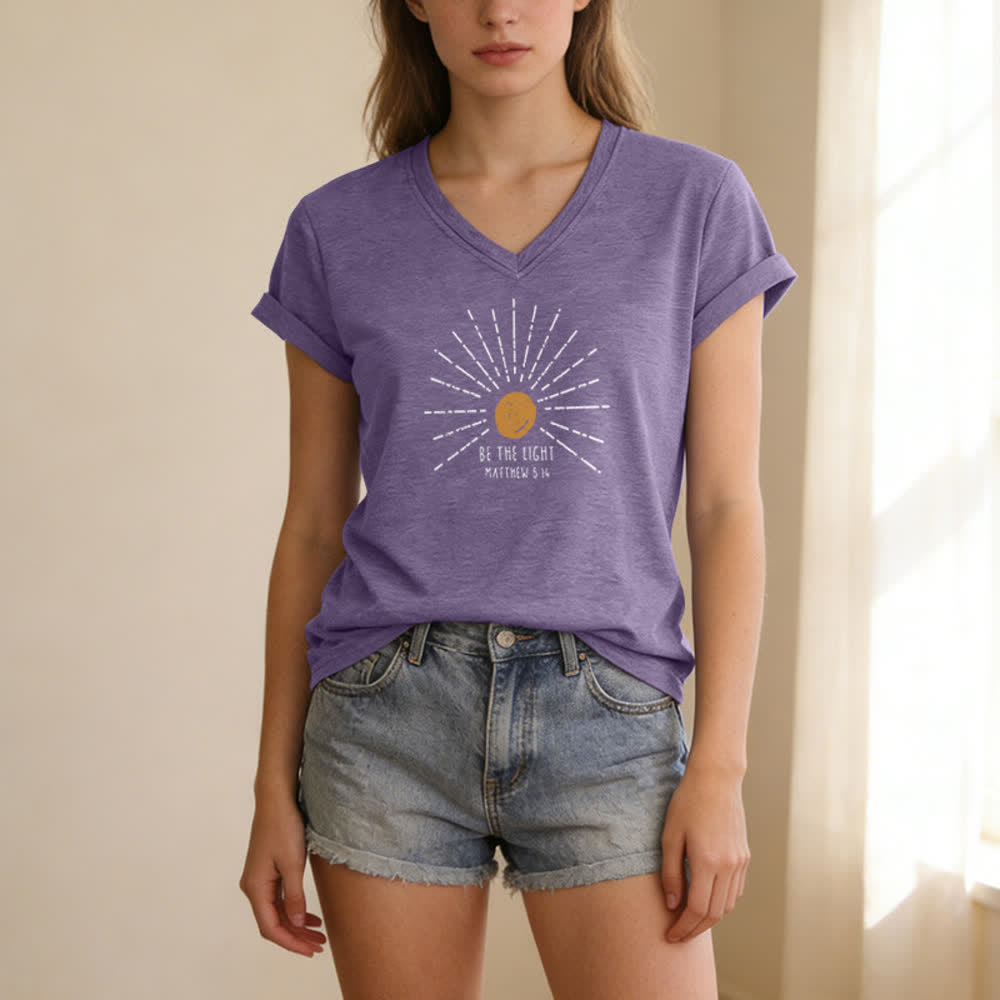 Christianartworkshop Women's Be The Light Matthew 5:14 Print Print V-Neck T-shirt - image 25