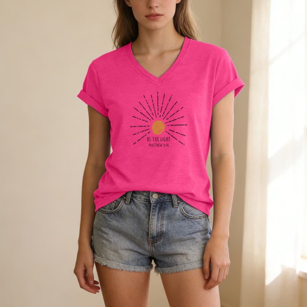 Christianartworkshop Women's Be The Light Matthew 5:14 Print Print V-Neck T-shirt - image 23