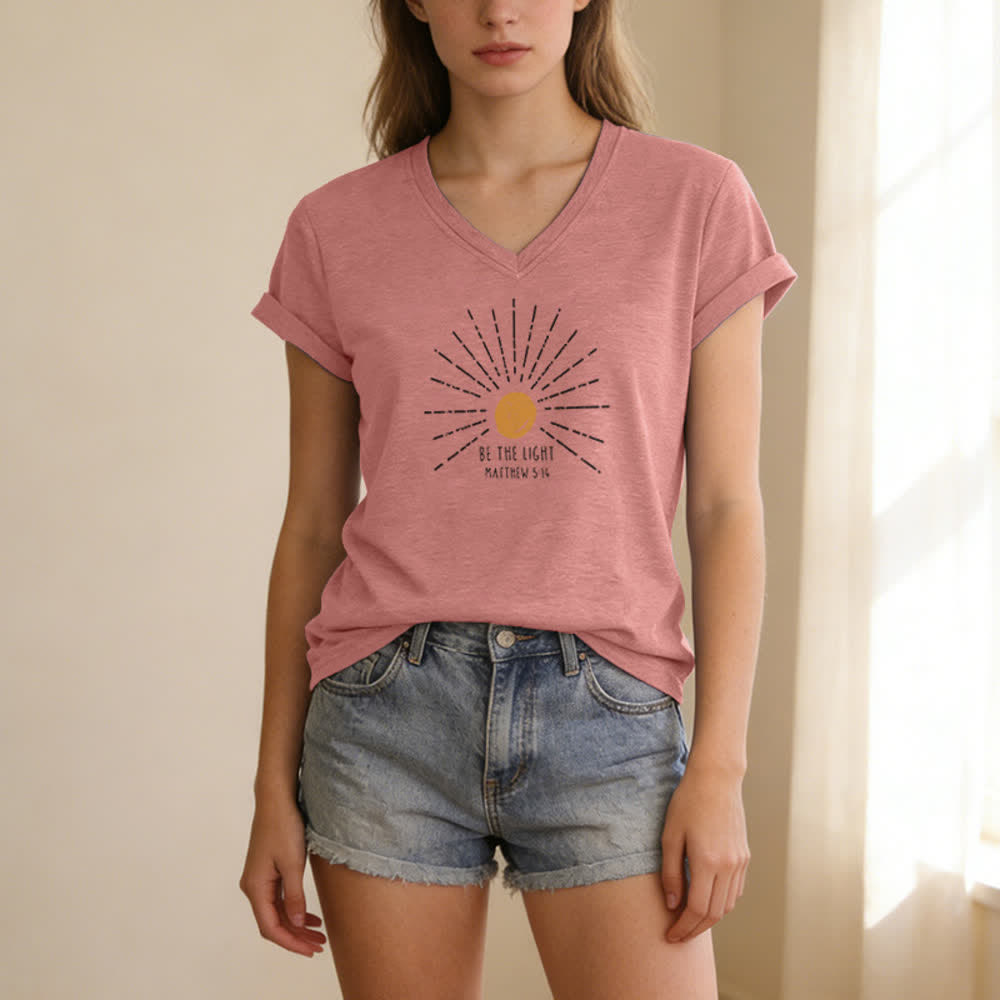 Christianartworkshop Women's Be The Light Matthew 5:14 Print Print V-Neck T-shirt - image 19