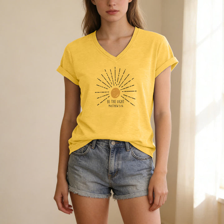 Christianartworkshop Women's Be The Light Matthew 5:14 Print Print V-Neck T-shirt - image 11