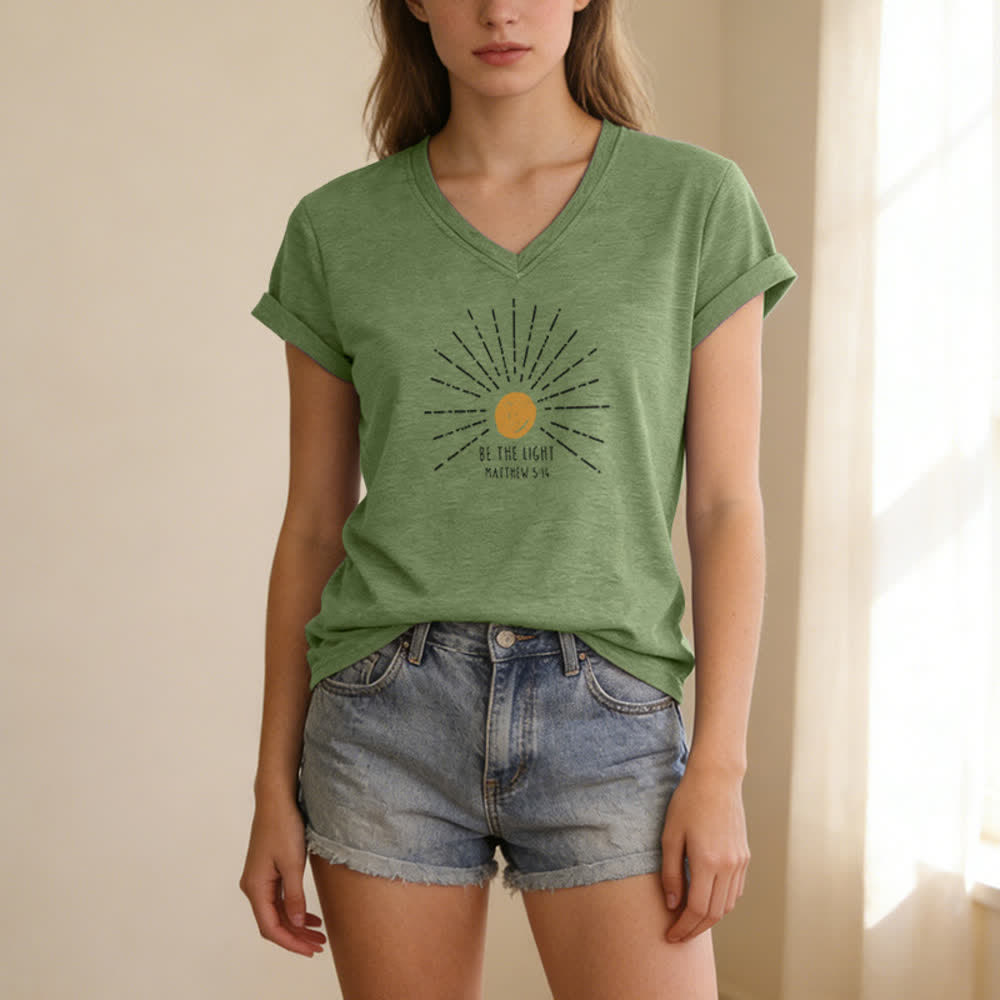 Christianartworkshop Women's Be The Light Matthew 5:14 Print Print V-Neck T-shirt - image 1
