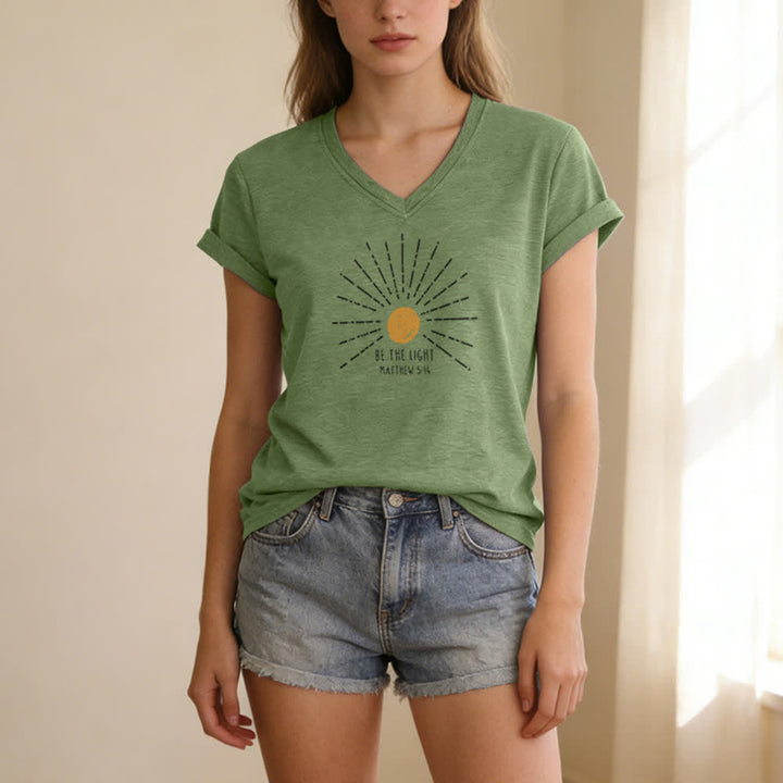 Christianartworkshop Women's Be The Light Matthew 5:14 Print Print V-Neck T-shirt - image 1