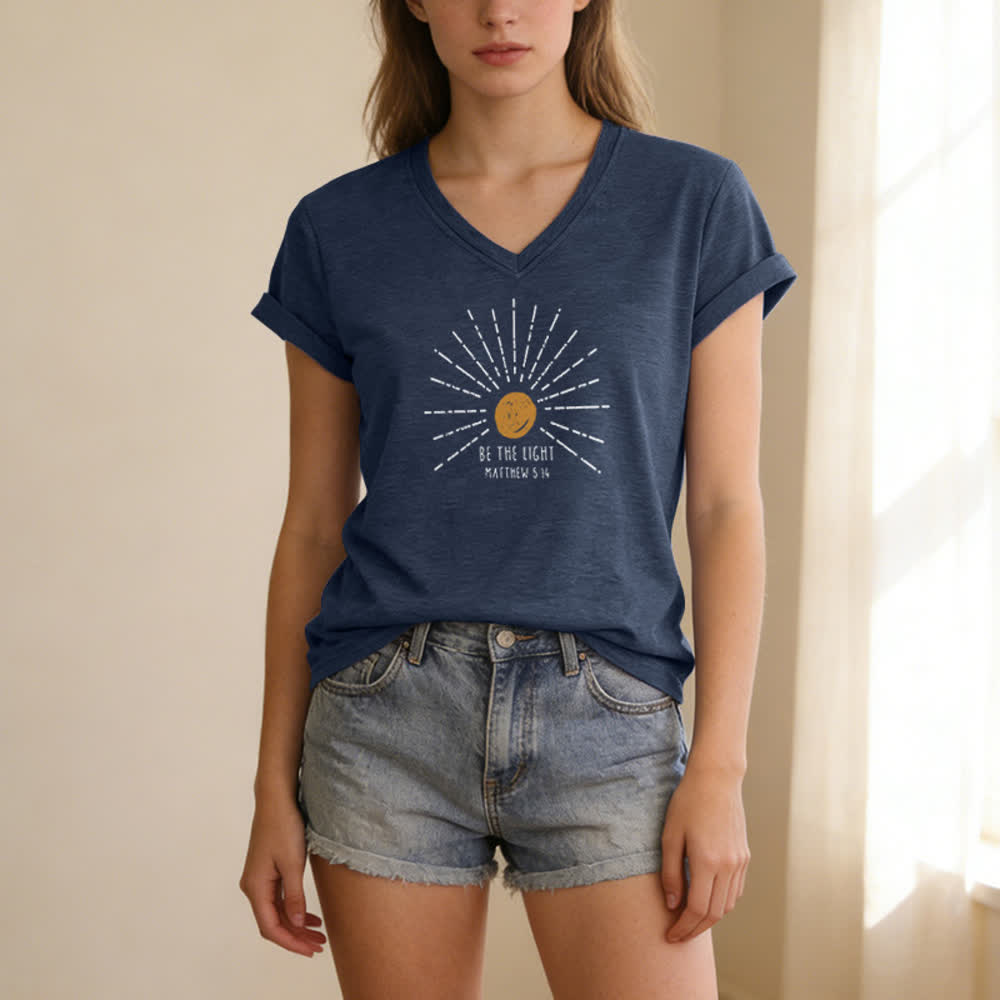 Christianartworkshop Women's Be The Light Matthew 5:14 Print Print V-Neck T-shirt - image 17