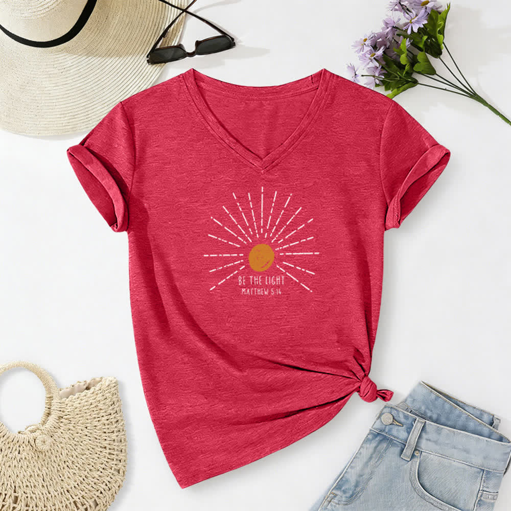 Christianartworkshop Women's Be The Light Matthew 5:14 Print Print V-Neck T-shirt - Red - 2XL - image 20