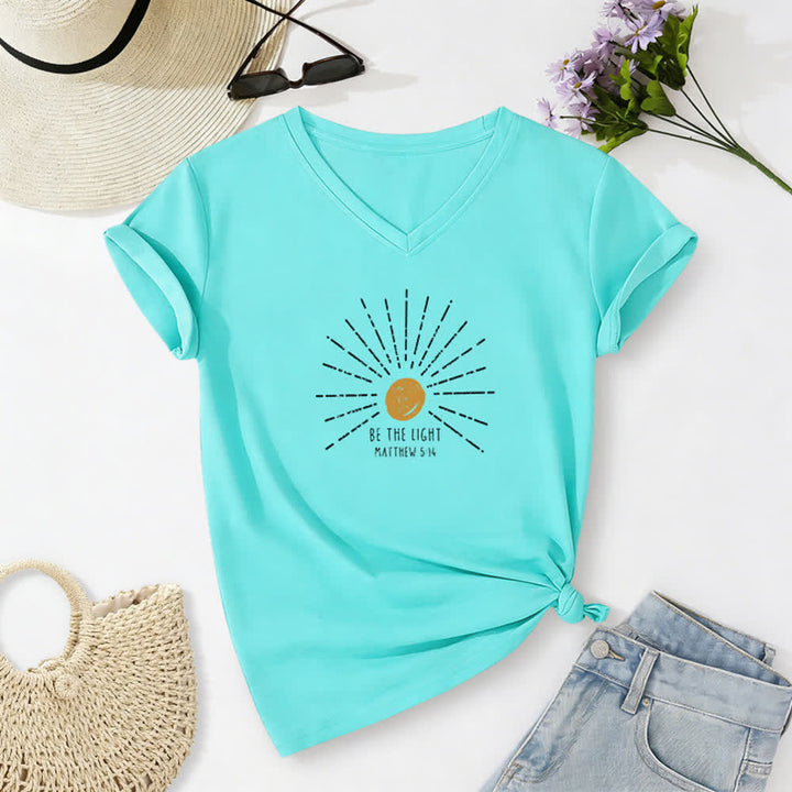 Christianartworkshop Women's Be The Light Matthew 5:14 Print Print V-Neck T-shirt - Sky Blue - 2XL - image 14