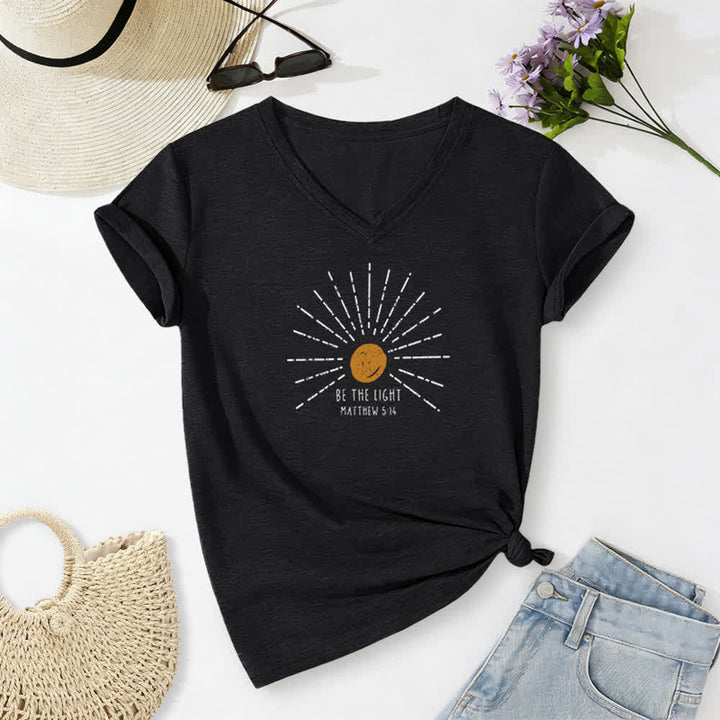 Christianartworkshop Women's Be The Light Matthew 5:14 Print Print V-Neck T-shirt - Black - 2XL - image 2