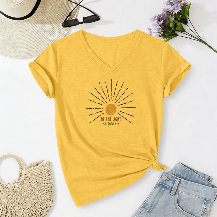Christianartworkshop Women's Be The Light Matthew 5:14 Print Print V-Neck T-shirt - Yellow - 2XL - image 10