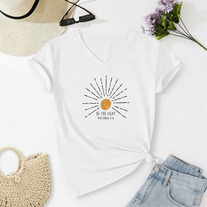 Christianartworkshop Women's Be The Light Matthew 5:14 Print Print V-Neck T-shirt - White - 2XL - image 4