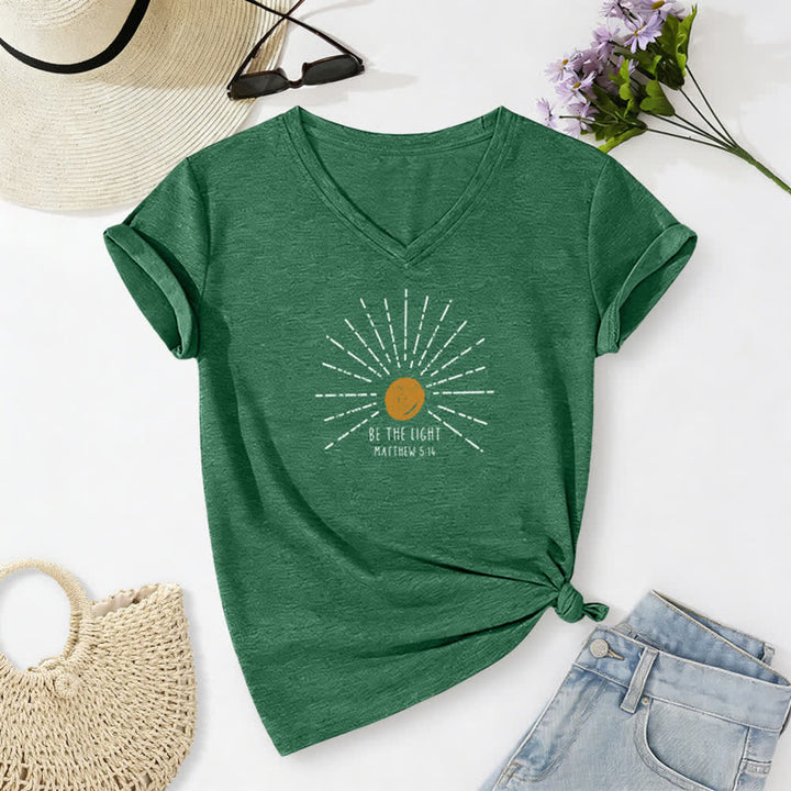 Christianartworkshop Women's Be The Light Matthew 5:14 Print Print V-Neck T-shirt - Dark Green - 2XL - image 12