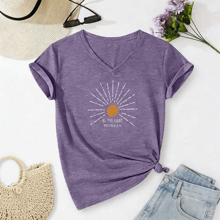 Christianartworkshop Women's Be The Light Matthew 5:14 Print Print V-Neck T-shirt - Purple - 2XL - image 24