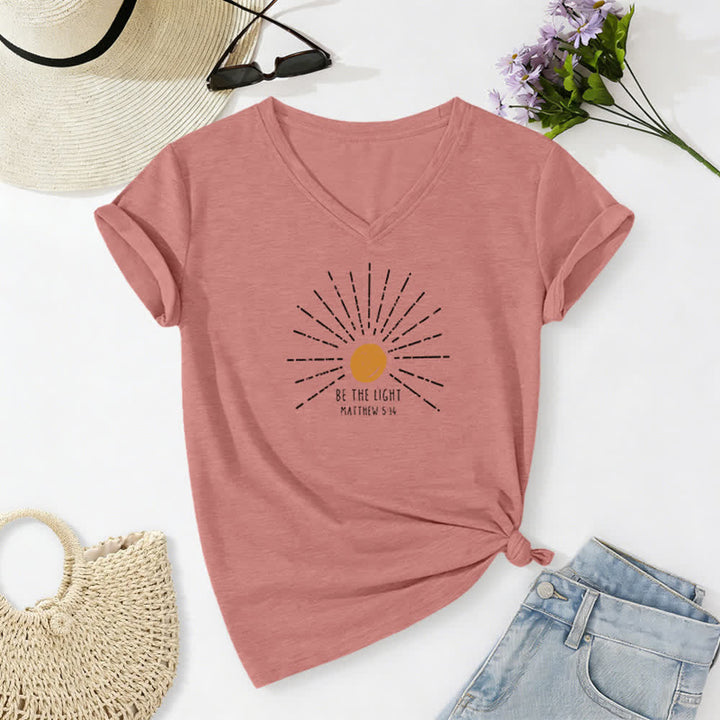 Christianartworkshop Women's Be The Light Matthew 5:14 Print Print V-Neck T-shirt - Light Pink - 2XL - image 18
