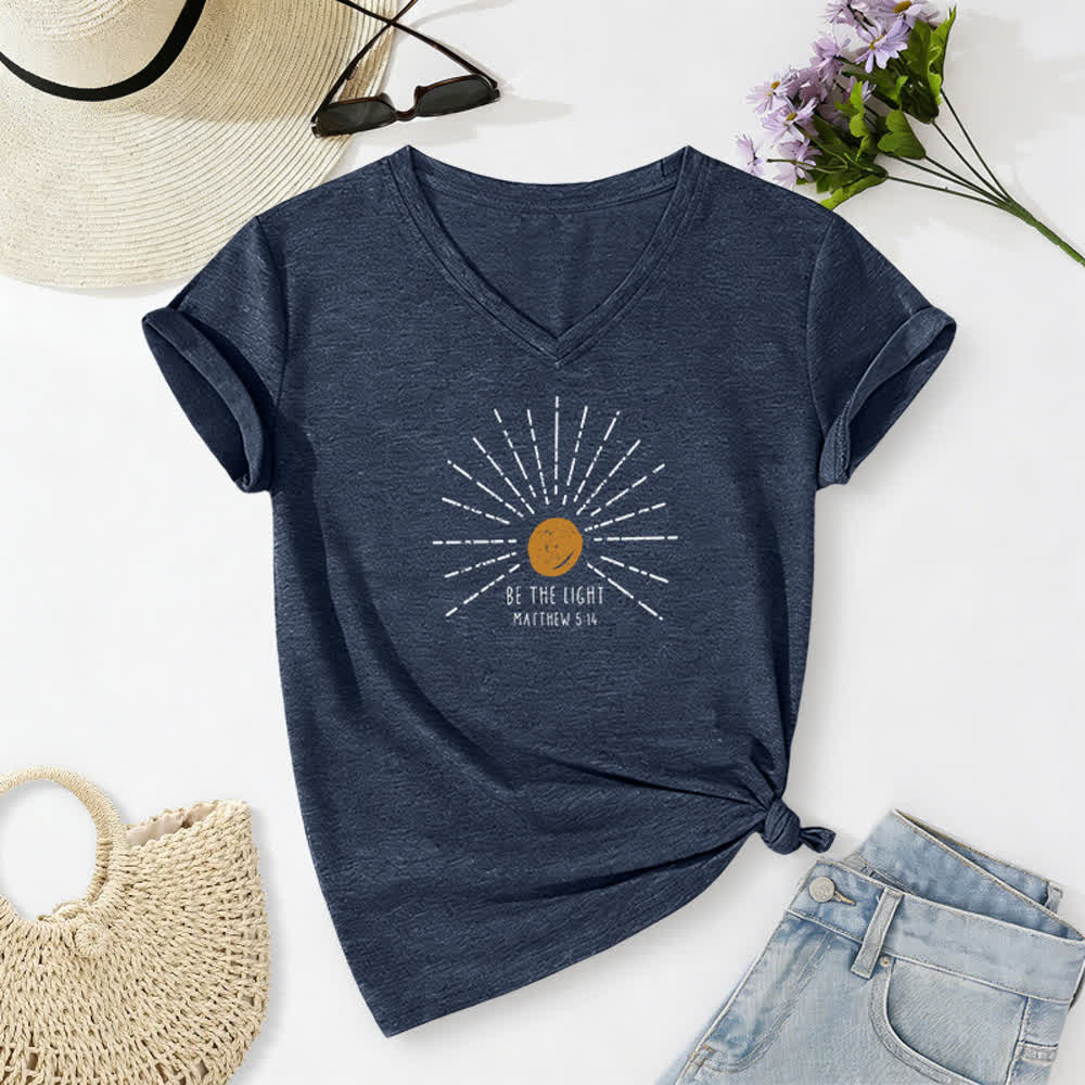 Christianartworkshop Women's Be The Light Matthew 5:14 Print Print V-Neck T-shirt - Navy Blue - 2XL - image 16