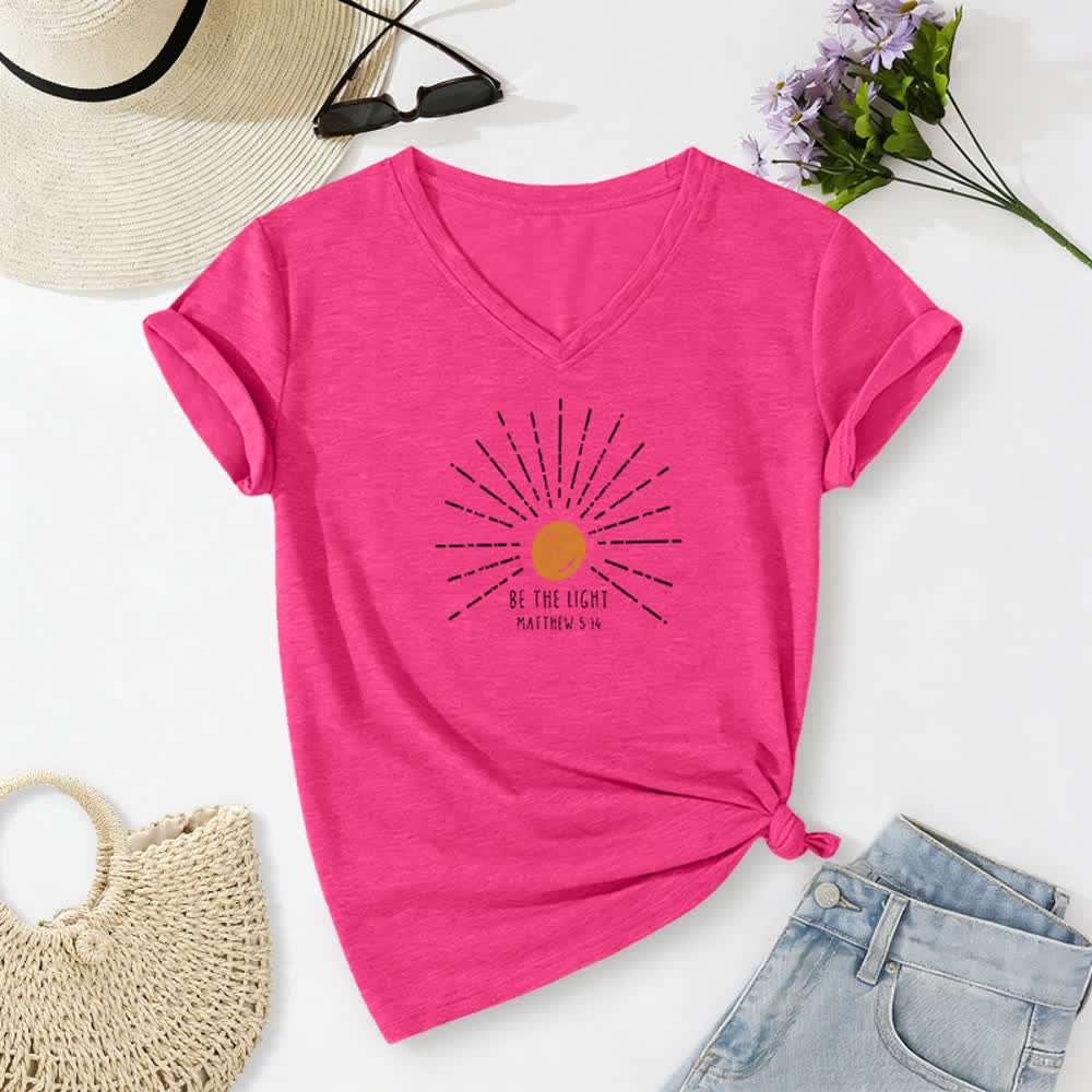 Christianartworkshop Women's Be The Light Matthew 5:14 Print Print V-Neck T-shirt - Rose - 2XL - image 22