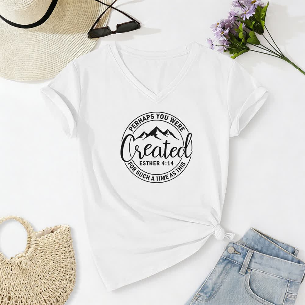 Christianartworkshop Women's Perhaps You Were Created Print V-Neck T-shirt - White - 2XL - image 4