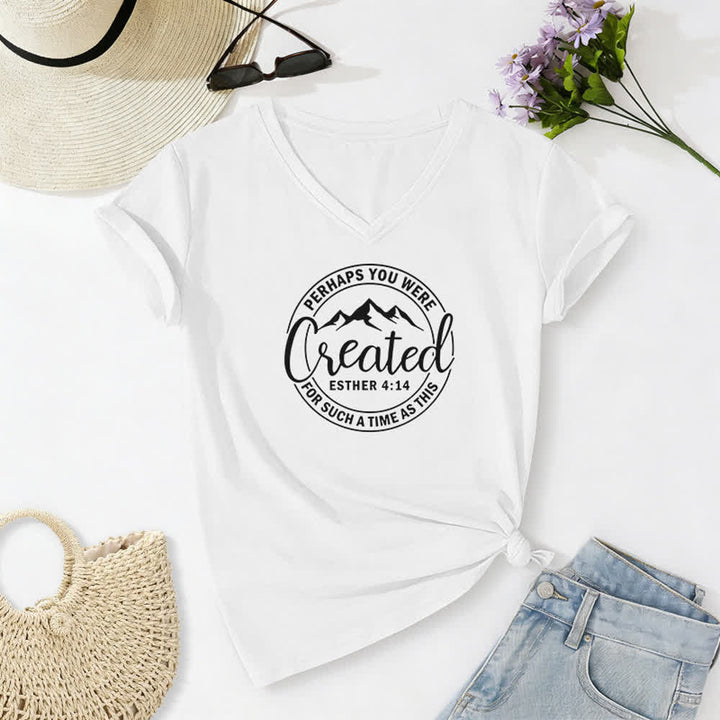 Christianartworkshop Women's Perhaps You Were Created Print V-Neck T-shirt - White - 2XL - image 4