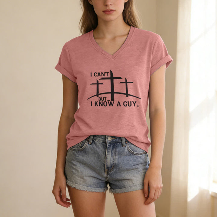 Christianartworkshop I Can't But I Know A Guy Print V-Neck T-shirt - image 19