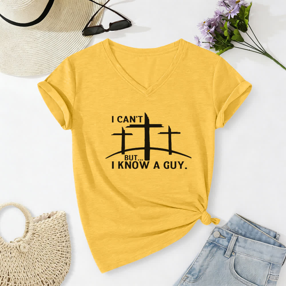 Christianartworkshop I Can't But I Know A Guy Print V-Neck T-shirt - Yellow - 2XL - image 0