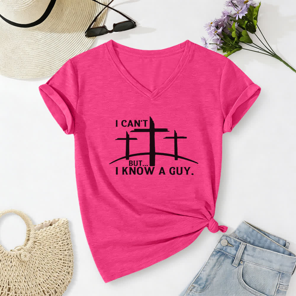 Christianartworkshop I Can't But I Know A Guy Print V-Neck T-shirt - Rose - 2XL - image 22
