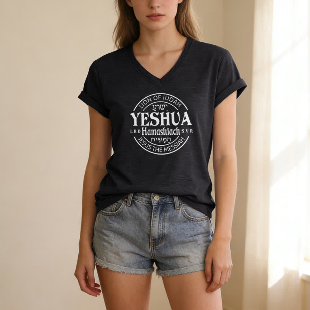Christianartworkshop Women'S Lion Of Judah Yeshua Printed Casual V-Neck T-shirt - image 3