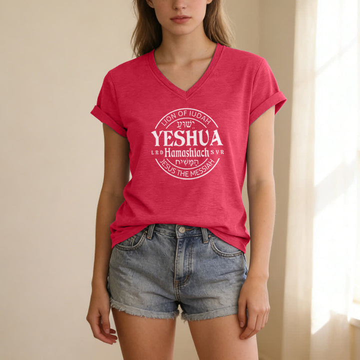 Christianartworkshop Women'S Lion Of Judah Yeshua Printed Casual V-Neck T-shirt - image 21