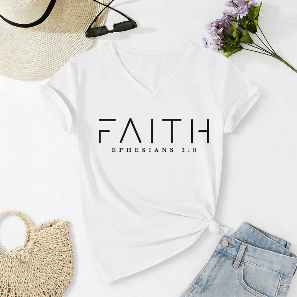 Christianartworkshop Women's Faith Printed Casual V-Neck T-shirt - White - 2XL - image 4