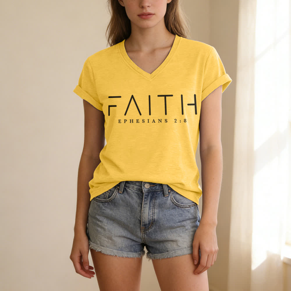 Christianartworkshop Women's Faith Printed Casual V-Neck T-shirt - image 11