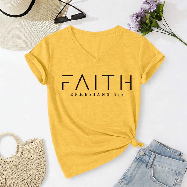 Christianartworkshop Women's Faith Printed Casual V-Neck T-shirt - Yellow - 2XL - image 10