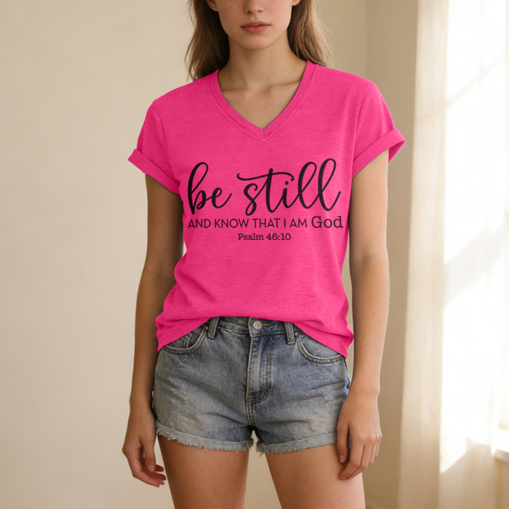 Christianartworkshop Women's Be Still And Know That I Am God Casual V-neck T-shirt - image 23