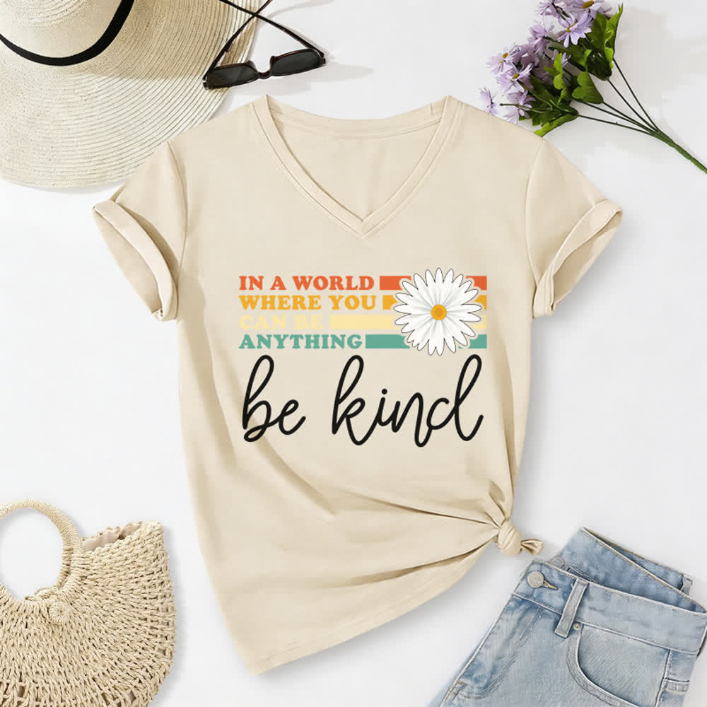 Christianartworkshop Women's In A World Where You Can Be Anything Be Kind V-neck T-shirt - Beige - 2XL - image 8