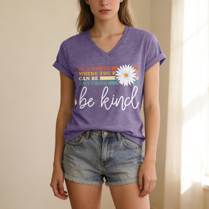 Christianartworkshop Women's In A World Where You Can Be Anything Be Kind V-neck T-shirt - image 25