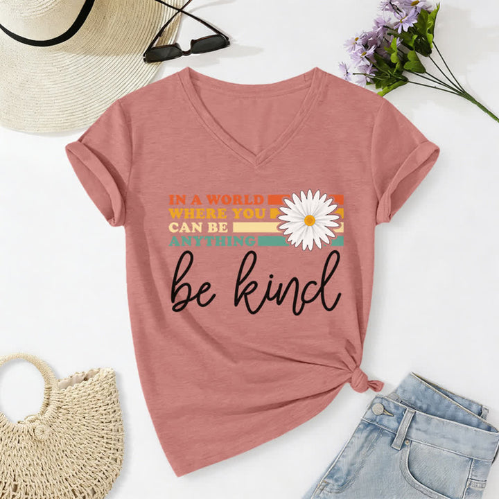 Christianartworkshop Women's In A World Where You Can Be Anything Be Kind V-neck T-shirt - Light Pink - 2XL - image 18