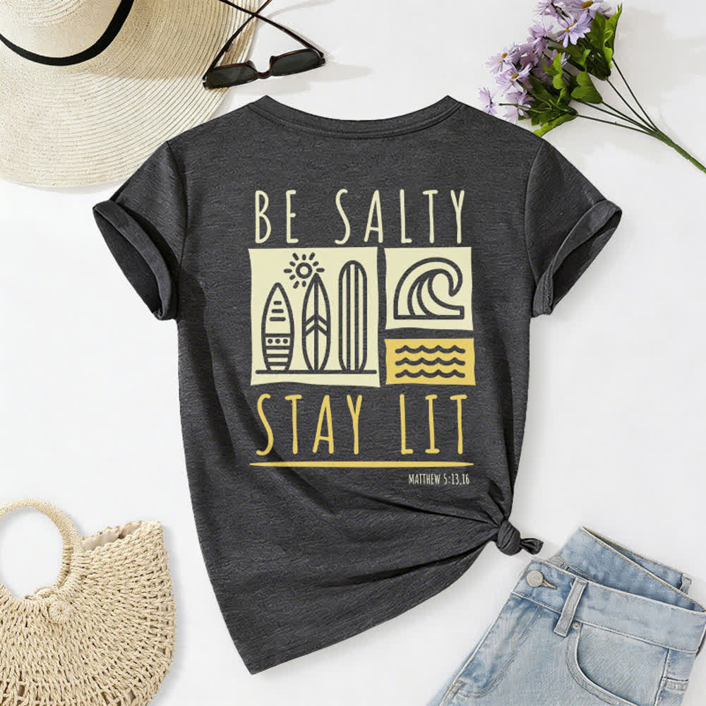Christianartworkshop Women's Be Salty Stay Lit Printed Casual V-neck T-shirt - image 16